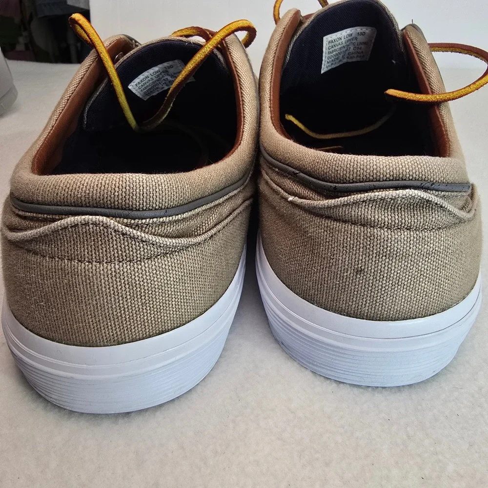 Polo Ralph Lauren Mens Canvas Sneakers Tan Preppy Leather Laces Pony Size 13D